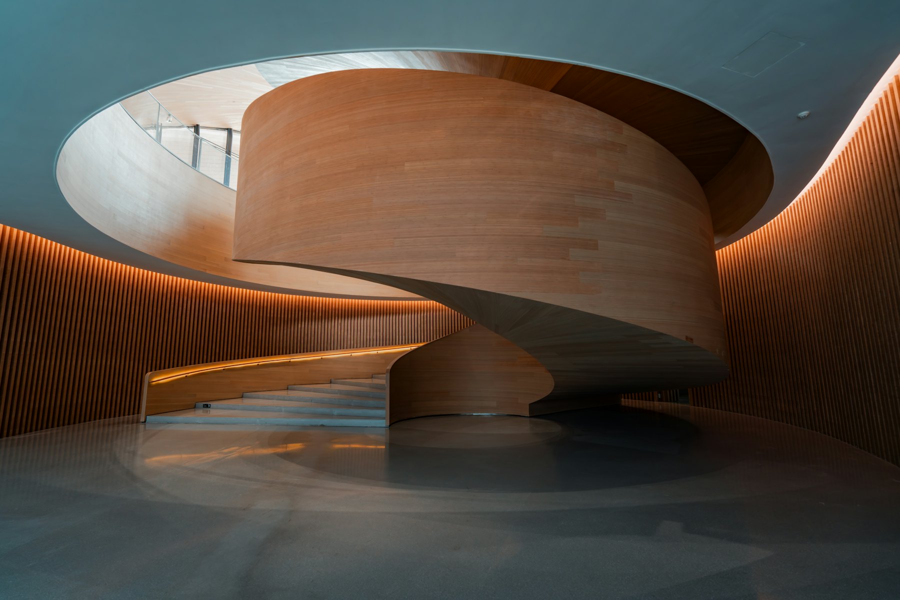 Spiral stair and atrium lit from above